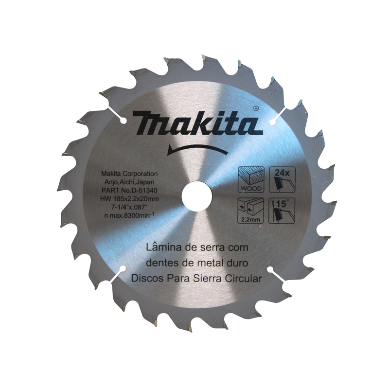 Disco de Serra Circular 185mm 24 Dentes Makita D-51340 para