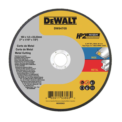 Disco de Corte 180X1 AoInox HP2 Dewalt DW84705png