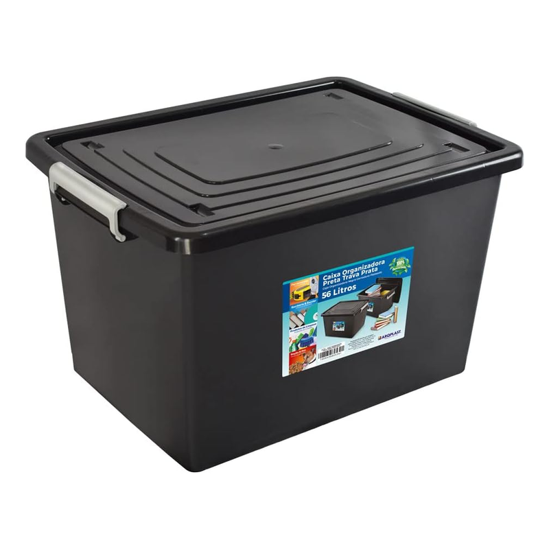 Caixa/Organizador C/Tampa Preta 575X410X340mm 56 Litros Arqplast