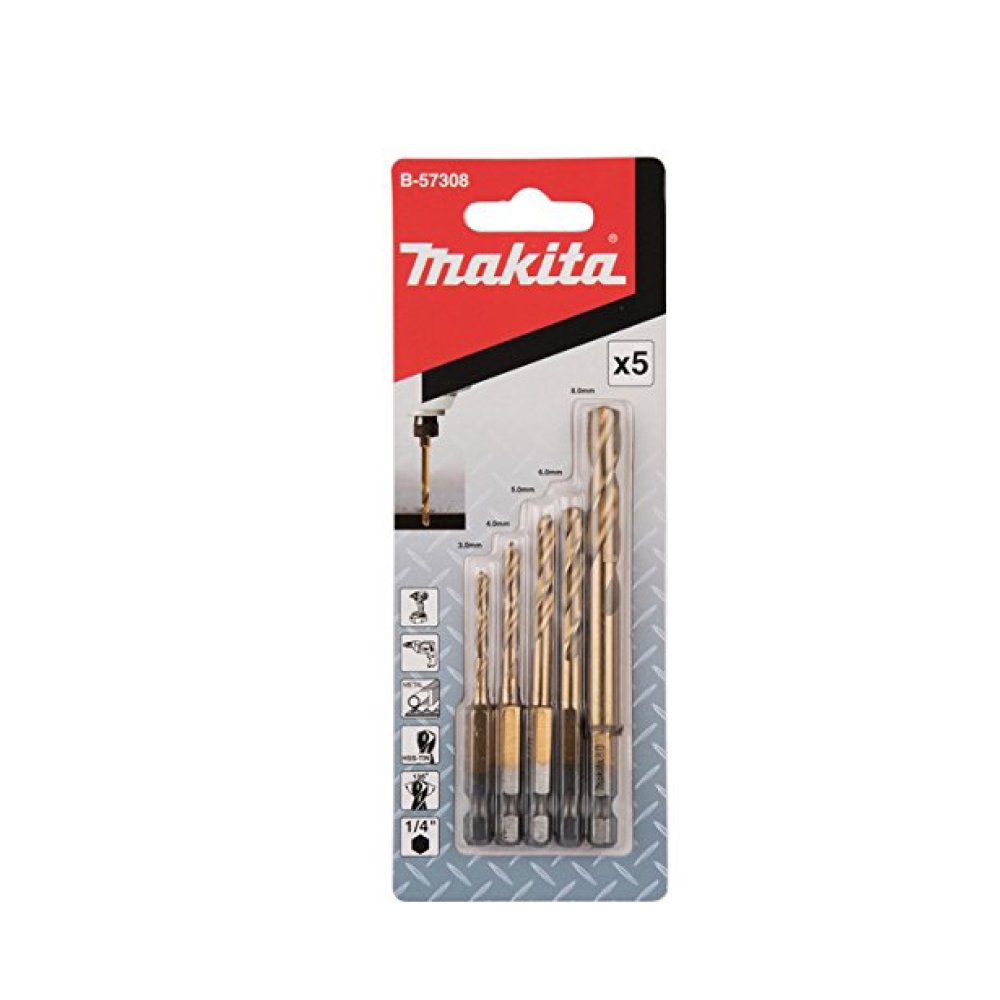 Jogo de Brocas AR Makita B-57308 3.0-8.0mm 5 Peças Sextavado 1/4