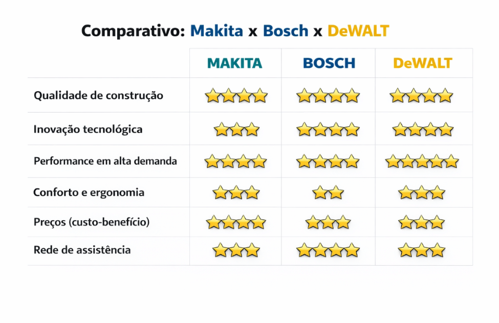 Makita x Bosch x Dewalt: Qual escolher? Comparativo completo de ferramentas - Corebral