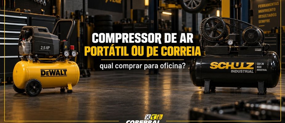 Compressor de ar portátil ou de correia: qual comprar para oficina? Compressor de ar portátil ou de correia: qual comprar para oficina?